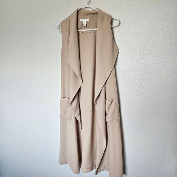 H&M | Open Front Tie Waterfall Sleeveless Long Line Neautral Vest, Womens 4 - Picture 2 of 5